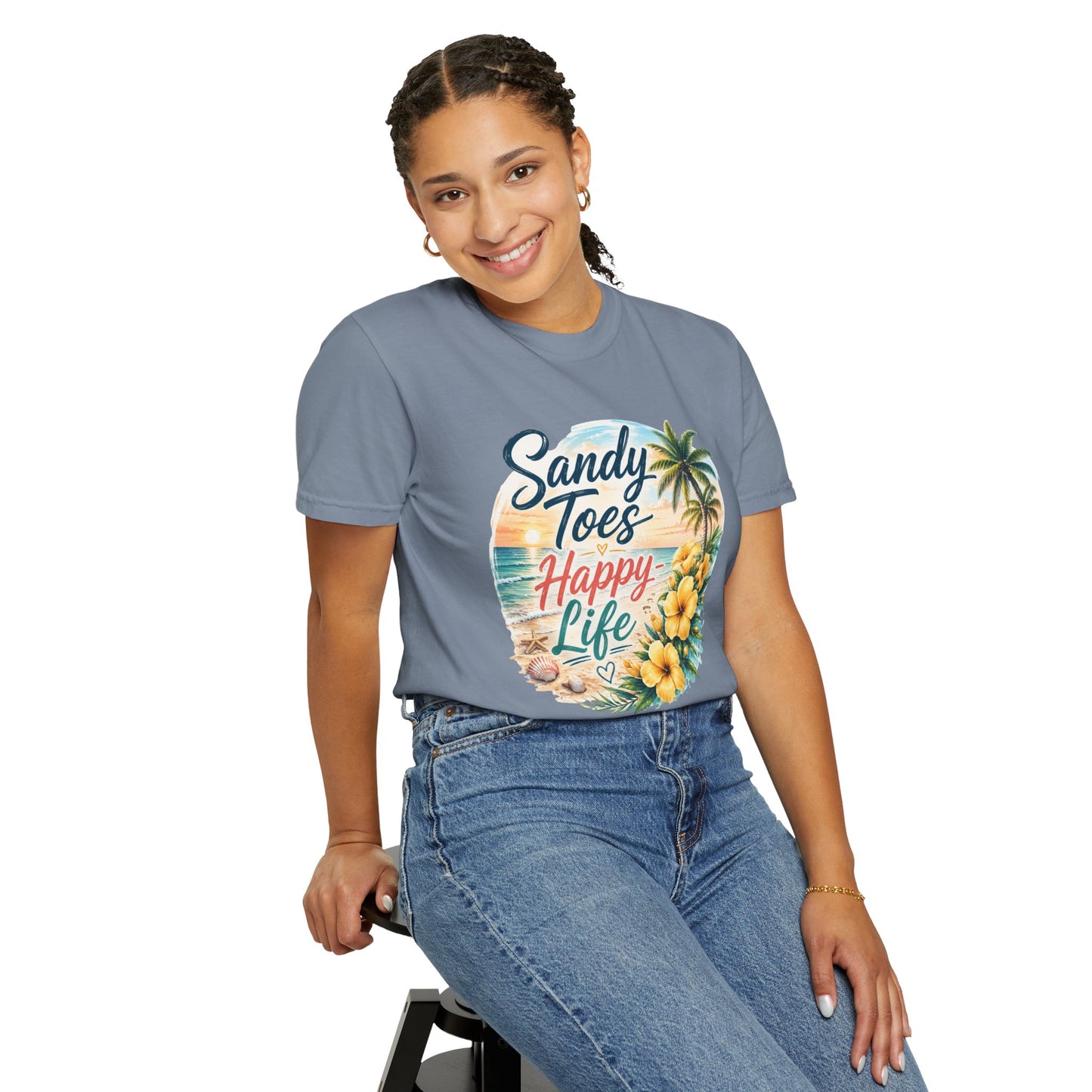 Sandy Toes Happy Life T-Shirt — Tropical Beach Vacation Tee