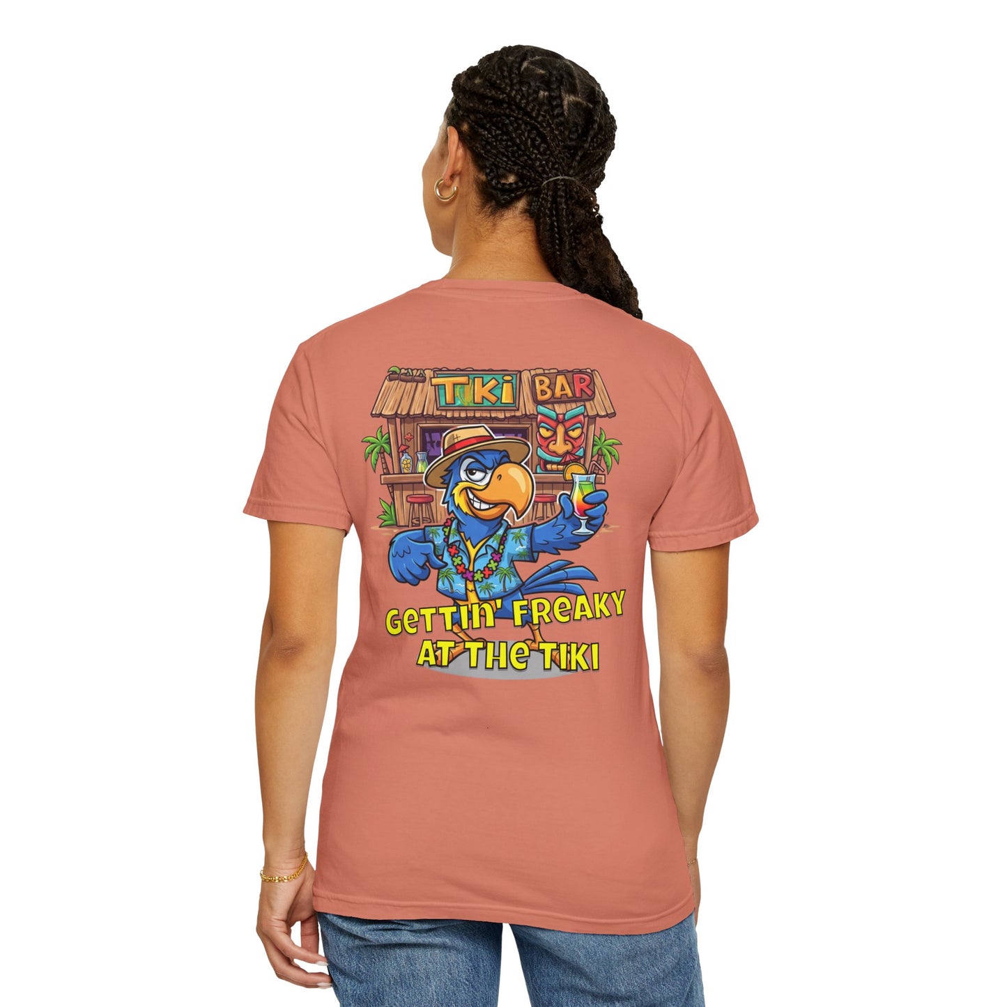 Gettin' Freaky at the Tiki Dancing Parrot Comfort Colors T-shirt