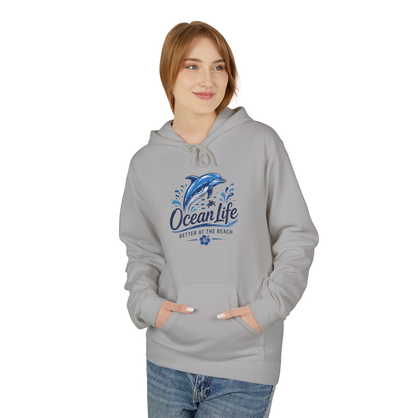 Ocean Life Hoodie - Beach Vibes Dolphin Surf Graphic