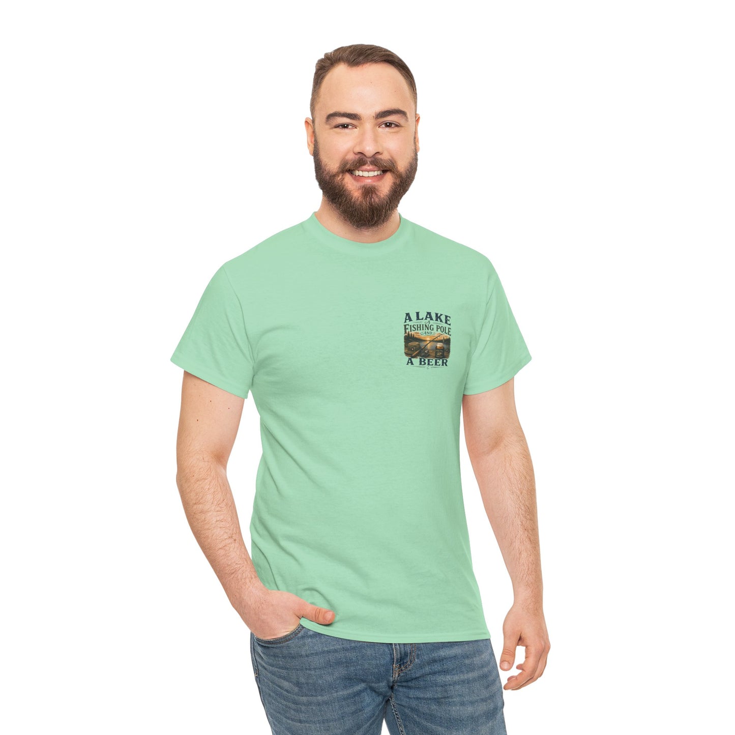 Fishing Tee — "A Lake, A Fishing Pole, A Beer" Graphic Shirt