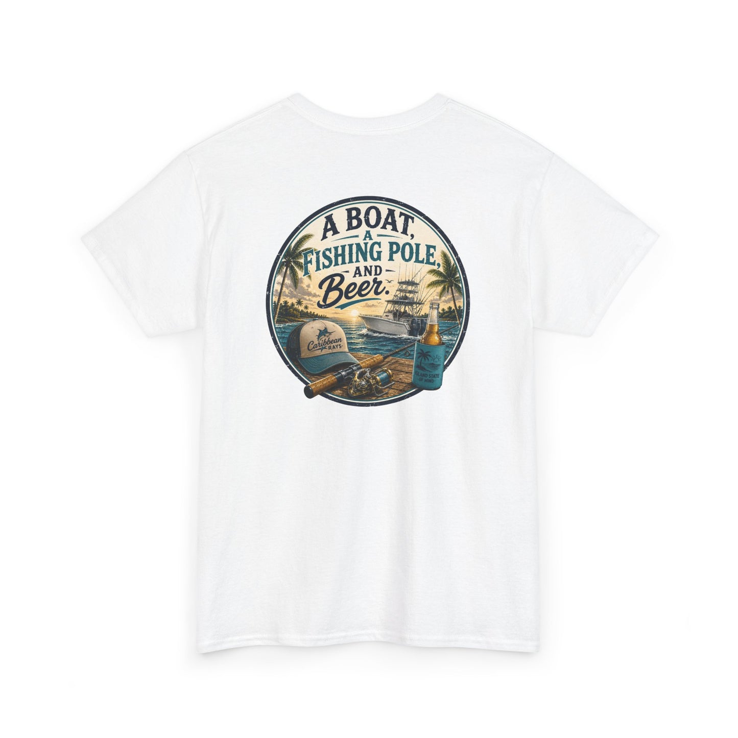 T-Shirt — "A Boat, Fishing Pole and Beer" Vintage Fishing Graphic Tee