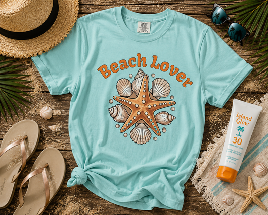 Beach Lover T-Shirt — Seashell & Starfish Graphic Tee