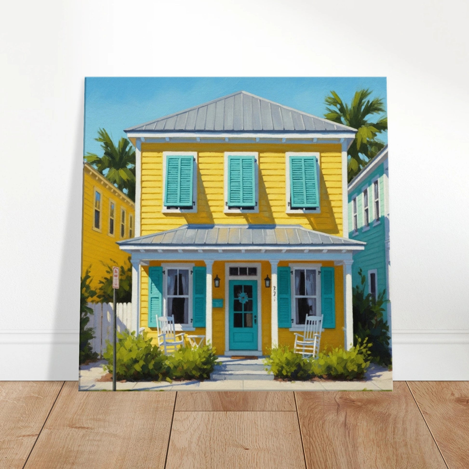  Yellow Key West House Canvas Wall Print on Caribbean Rays