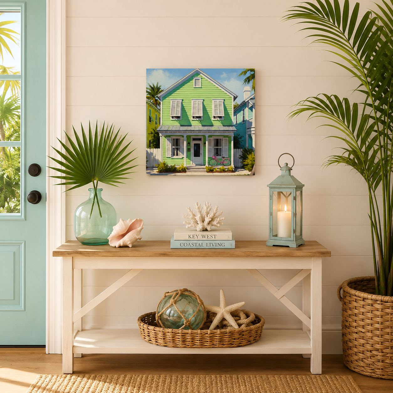 Green Key West House Canvas Wall Print