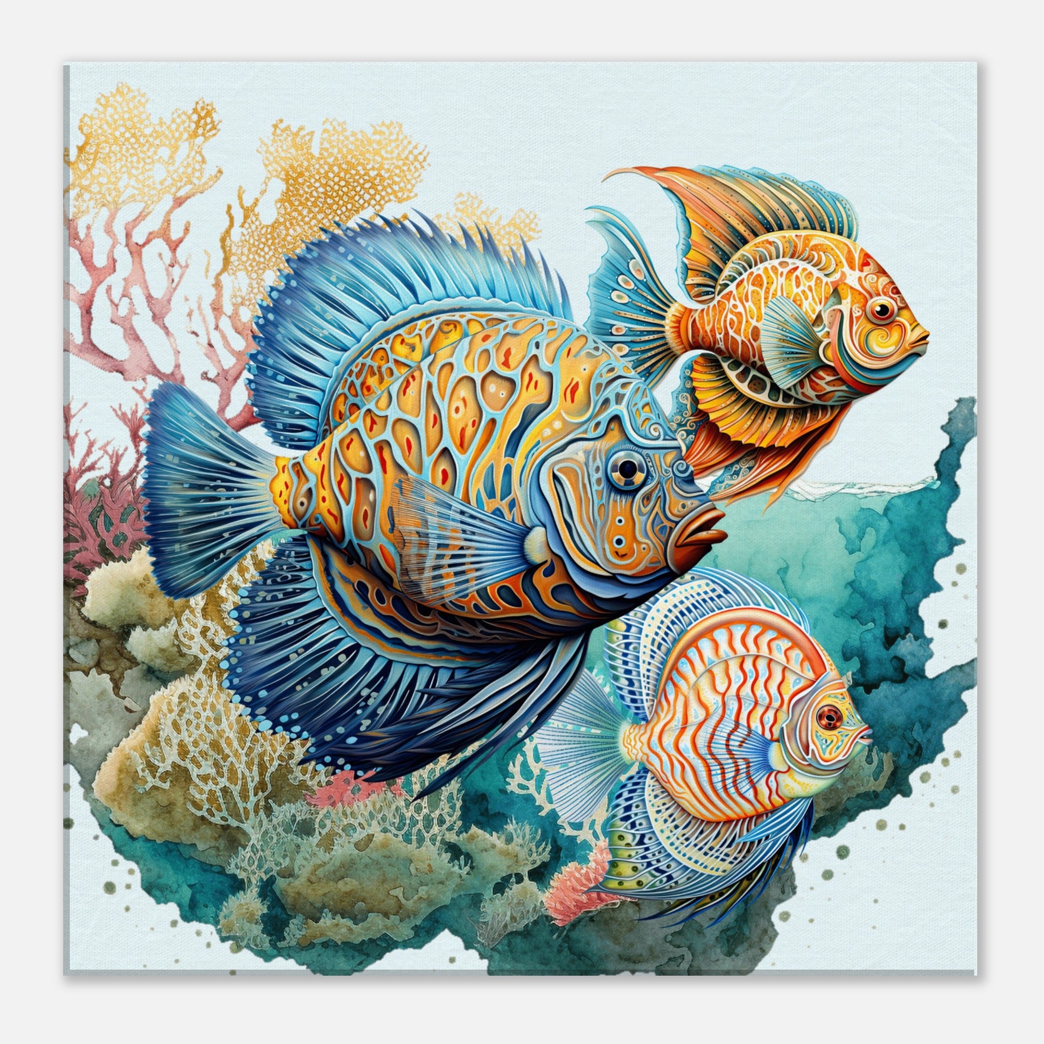 Hot Sea, ocean, sea bottom, fish, corals, fine art print, painting print, large art prints Canvas Print wall art decor art