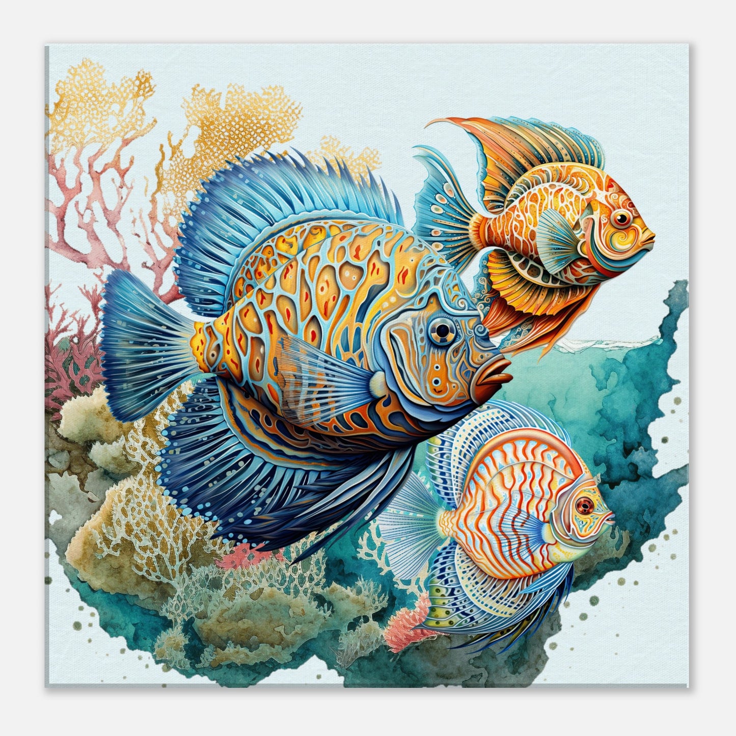 Trio Tropical Fish with Coral Left Canvas Wall Print at Caribbean Rays 