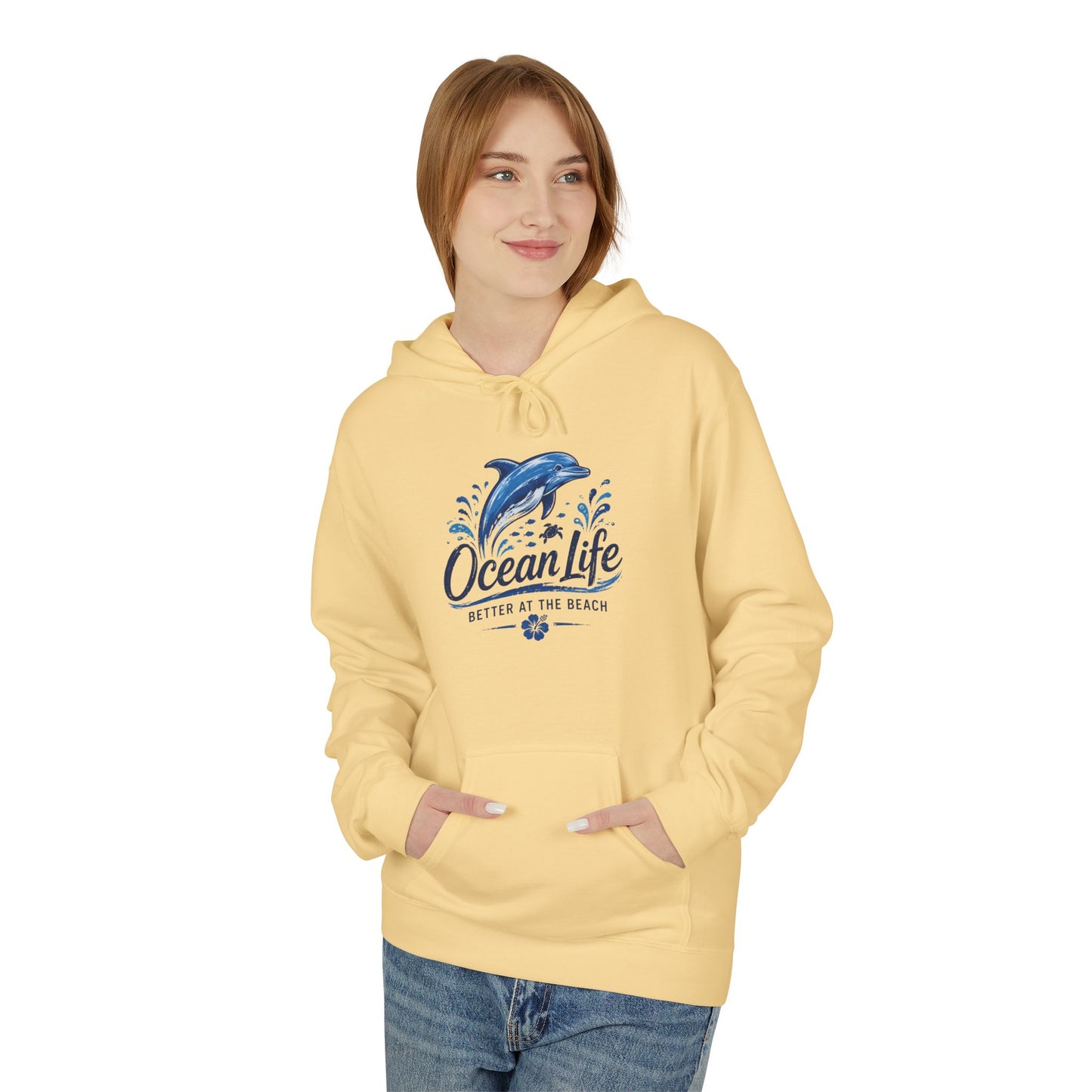 Ocean Life Hoodie - Beach Vibes Dolphin Surf Graphic