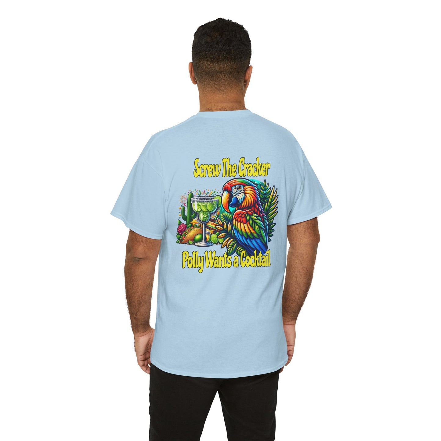 Cocktail Parrot Tee - Fun Retro Style, Unisex  Heavy Cotton T-Shirt,