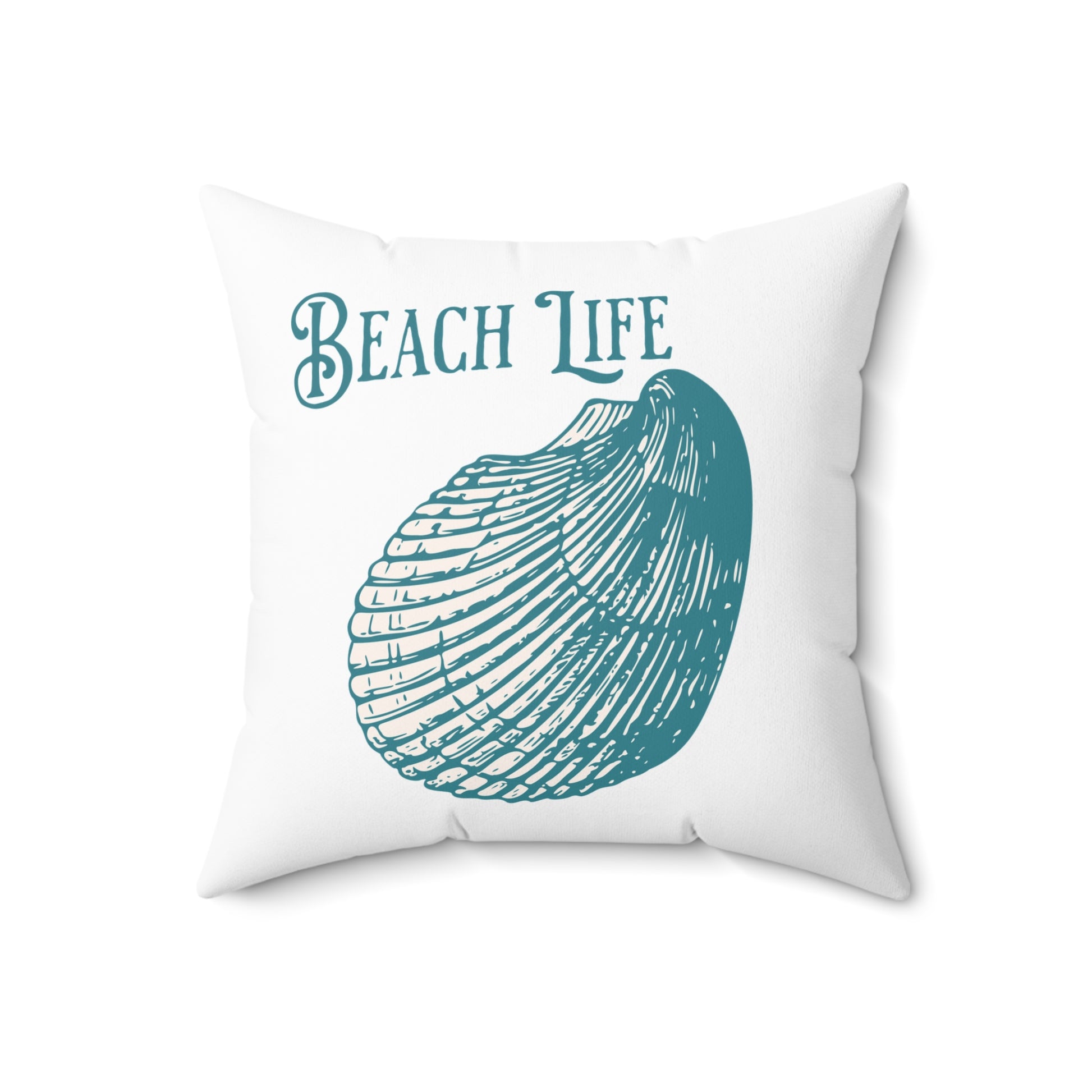 Beach Day Aqua Conch Shell Spun Polyester Square Pillow on Caribbean Rays