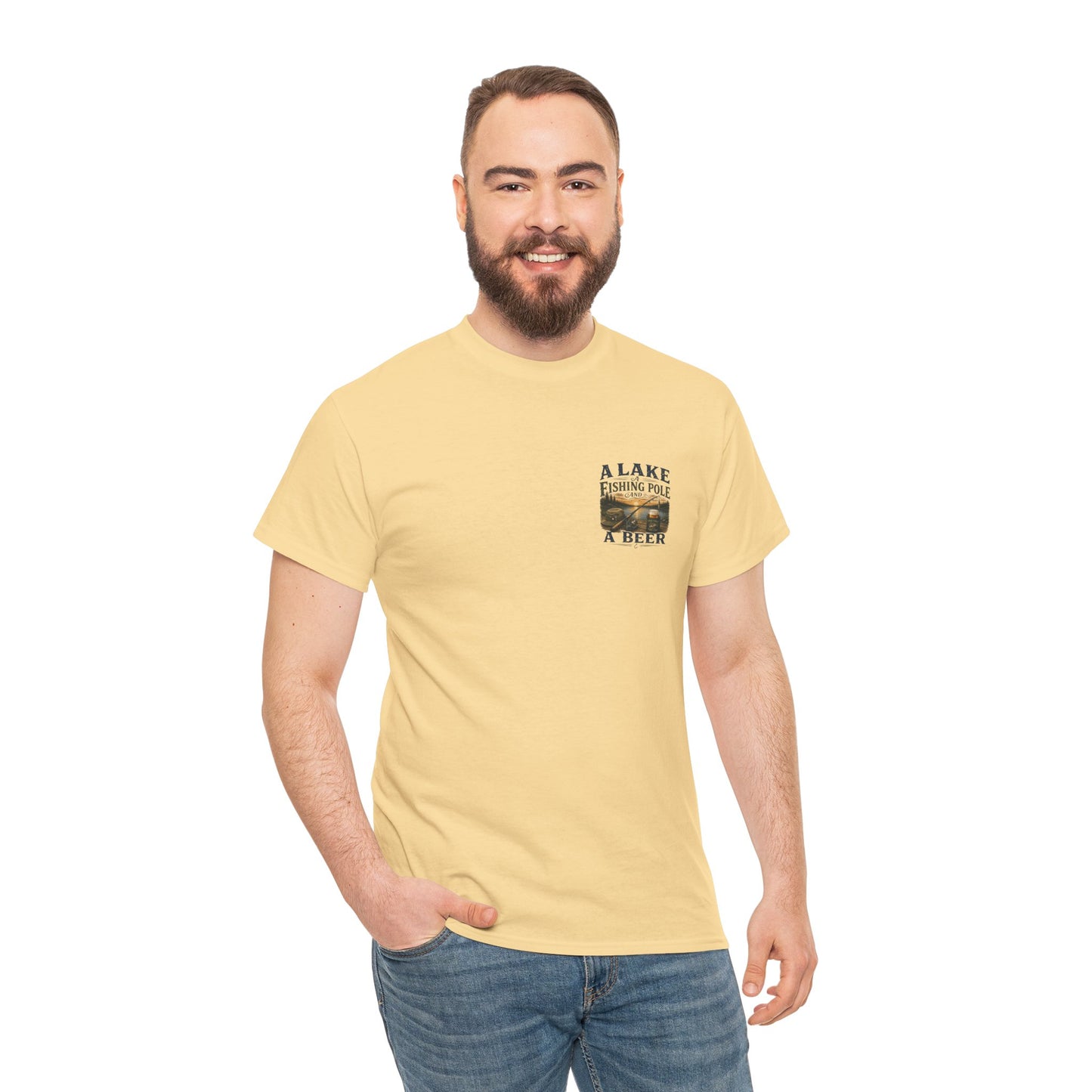 Fishing Tee — "A Lake, A Fishing Pole, A Beer" Graphic Shirt