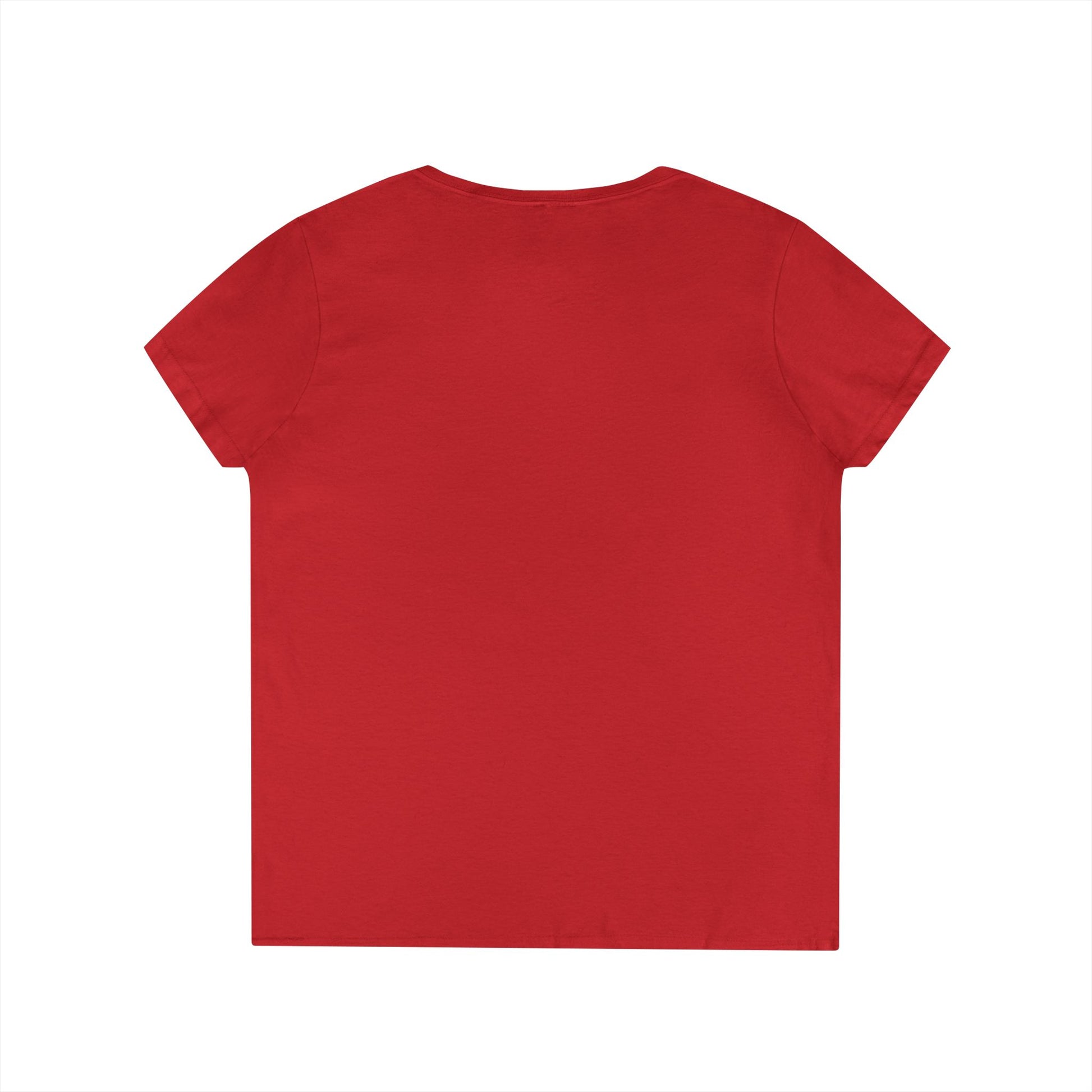 Red short-sleeve V-neck T-shirt, plain front.
