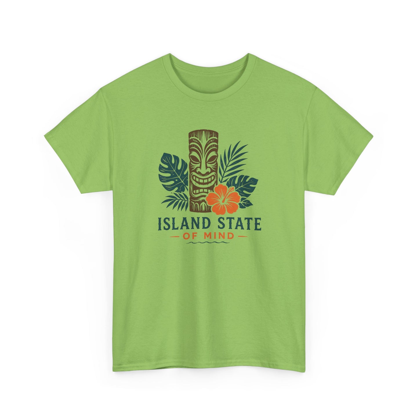 Island State of Mind T-Shirt — Tropical Tiki Tee with Hibiscus & Palm Leaves