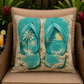 Outdoor Pillow - Teal Flip-Flop Beach Design