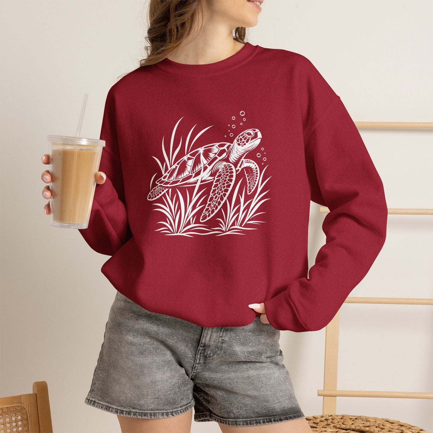 Sea Turtle Crewneck Sweatshirt — Hand-Drawn Marine Life Graphic