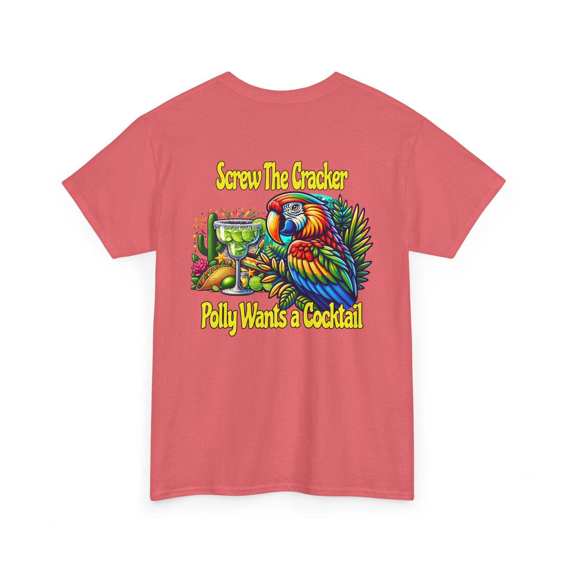 Cocktail Parrot Tee - Fun Retro Style, Unisex  Heavy Cotton T-Shirt, at Caribbean Rays