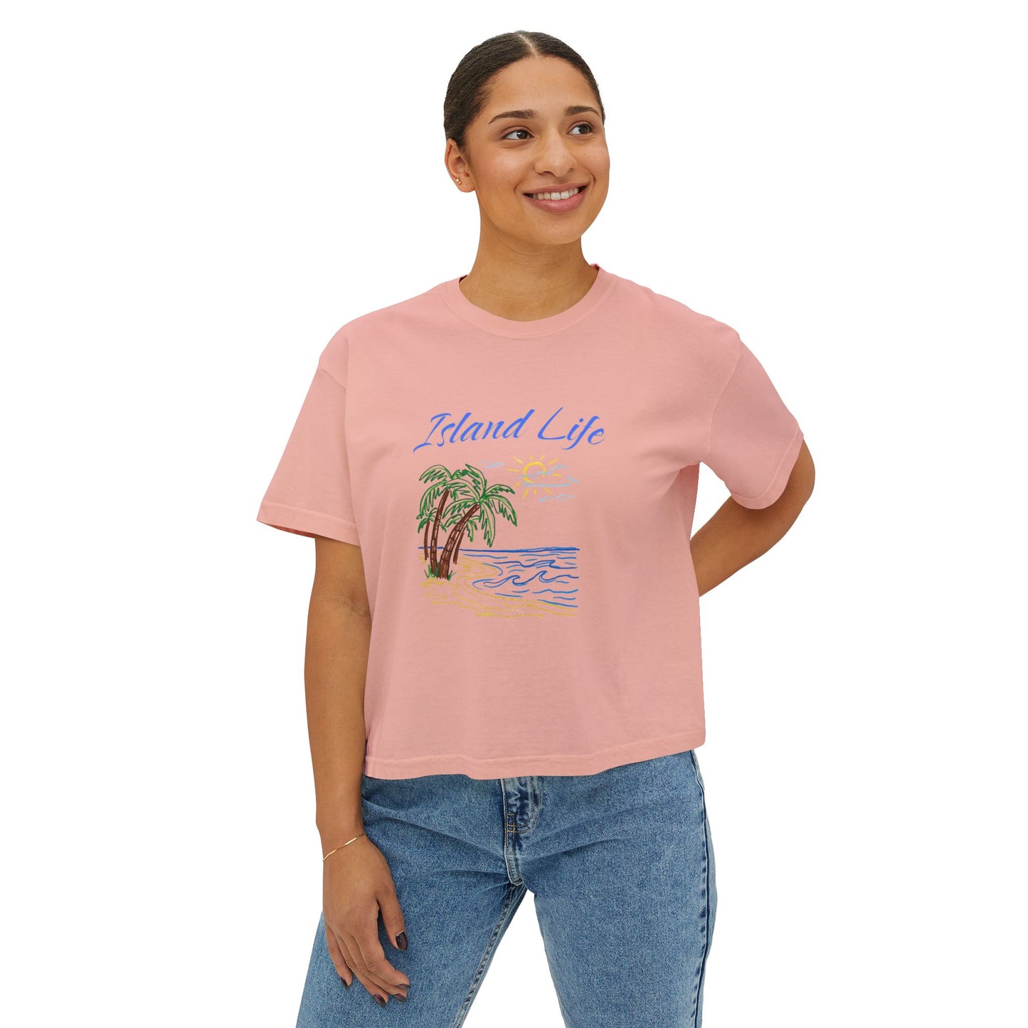 Island Life Boxy Tee — Women's Tropical Palm Beach T‑Shirt