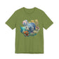 Green t-shirt with an underwater scene design featuring fish and coral on a white background by Caribbean Rays