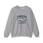 Gray sweatshirt with humorous text design on a white background