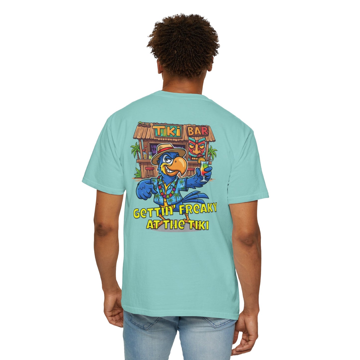 Gettin' Freaky at the Tiki Dancing Parrot Comfort Colors T-shirt