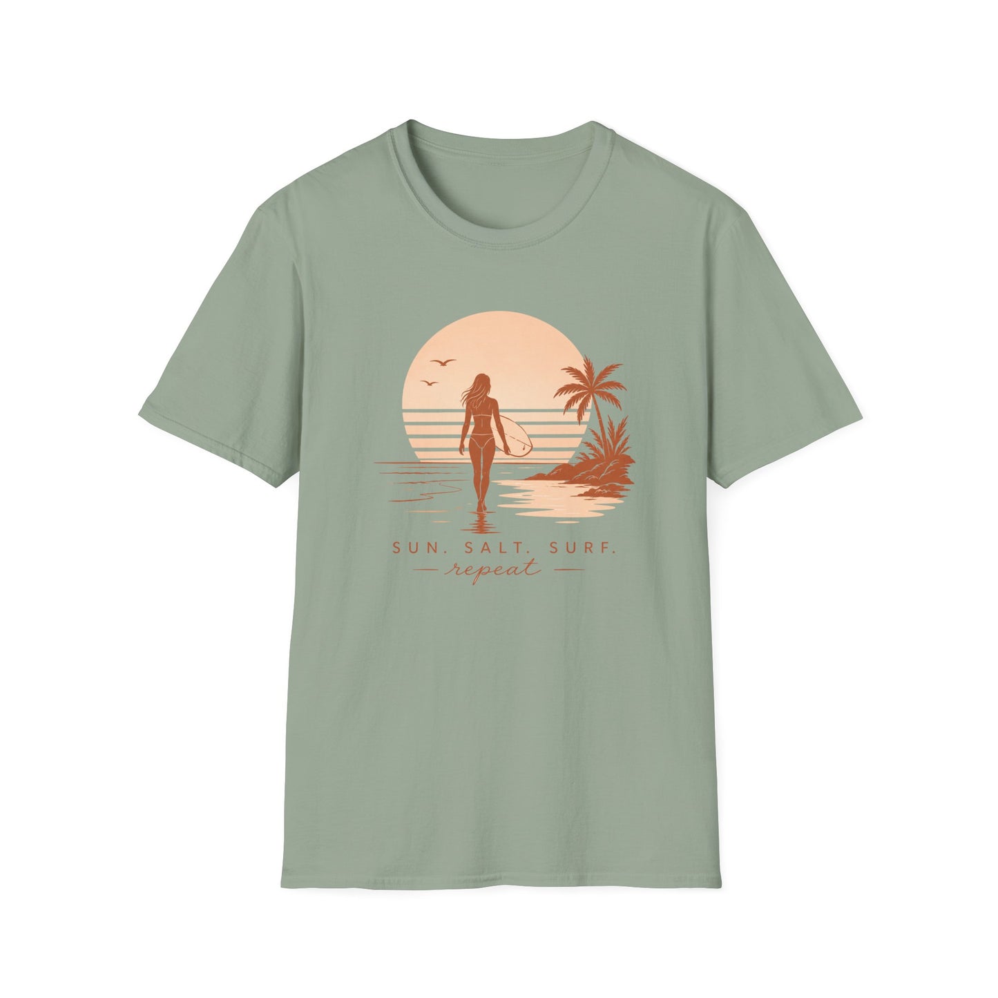 Surf Sunset T-Shirt — "Sun, Salt, Surf, Repeat" Beach Tee