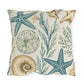 Coastal Shells Outdoor Pillow — Nautical Starfish & Seaweed Patio Cushion