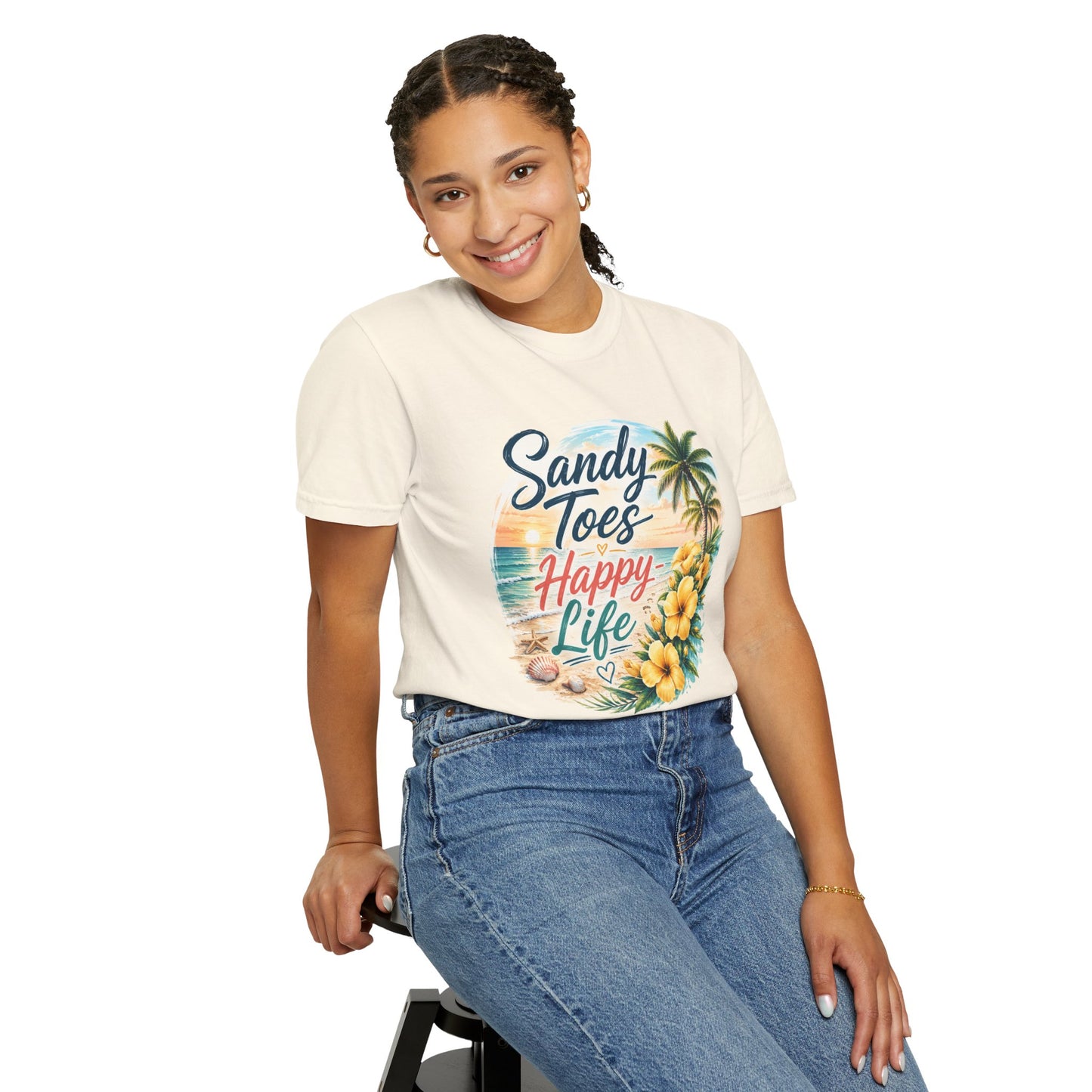 Sandy Toes Happy Life T-Shirt — Tropical Beach Vacation Tee