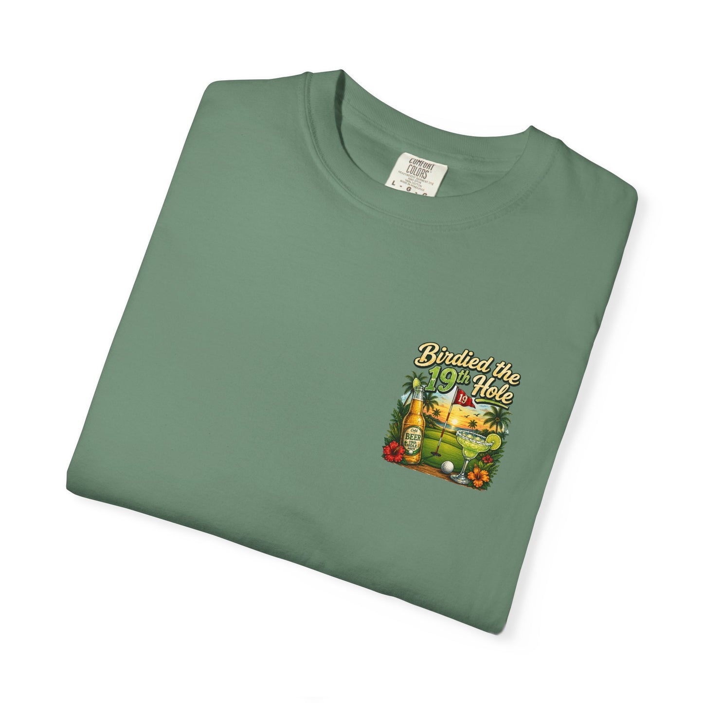 Golf T-Shirt — 'Birdied the 19th Hole' Tropical Golf Beer Design