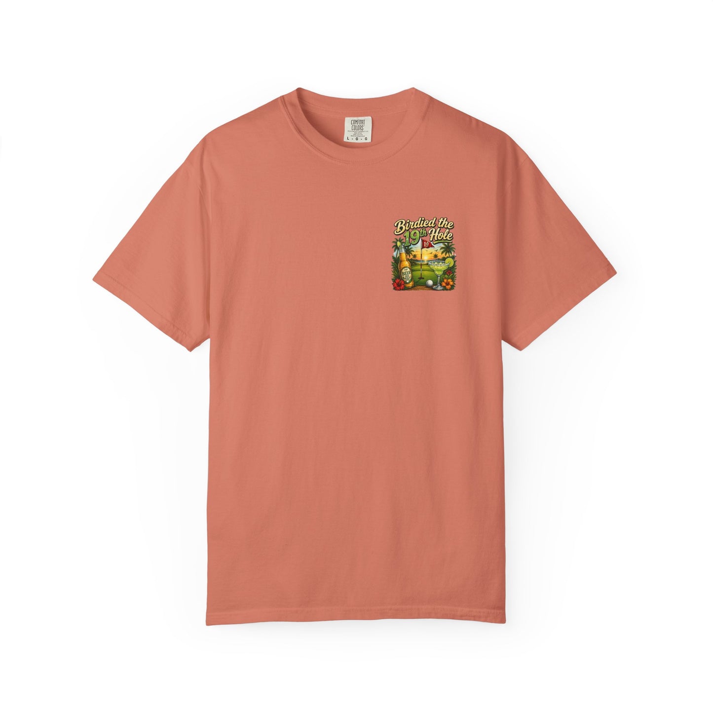 Golf T-Shirt — 'Birdied the 19th Hole' Tropical Golf Beer Design
