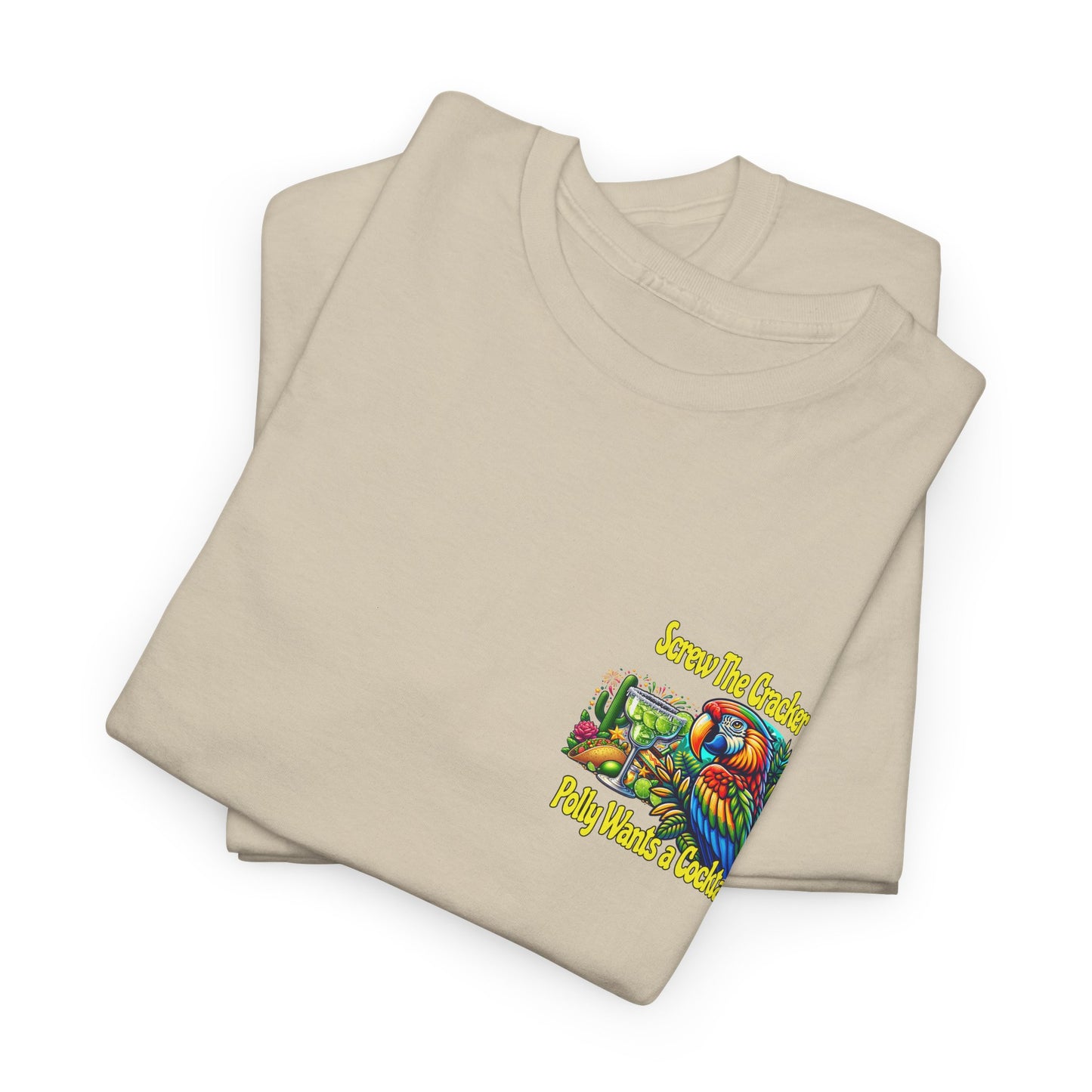 Cocktail Parrot Tee - Fun Retro Style, Unisex  Heavy Cotton T-Shirt,