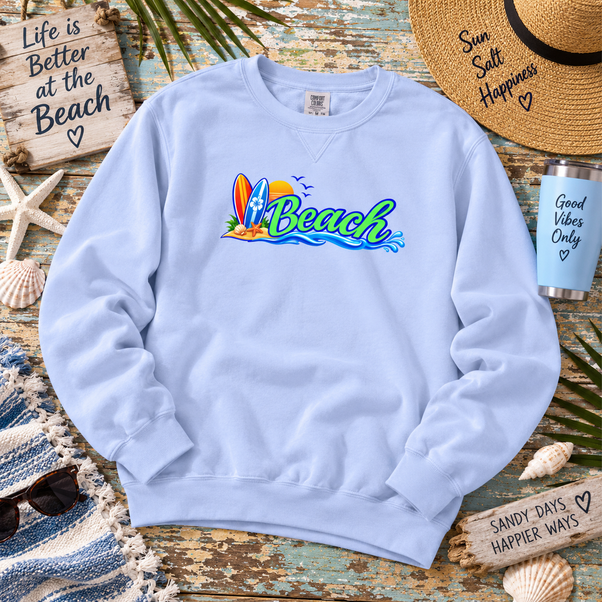 Beach Surf Vibes Crewneck Sweatshirt- Comfort Colors®