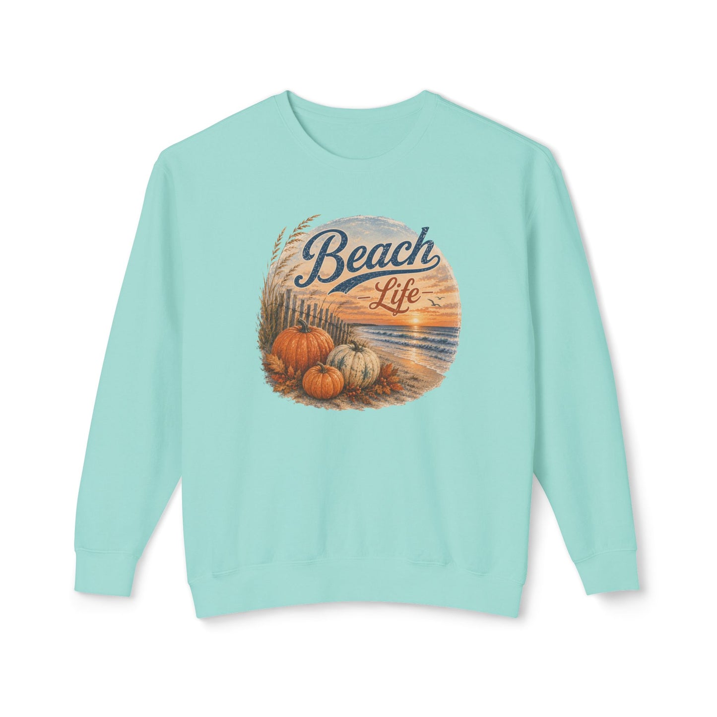 Beach Life Fall Pumpkin Lightweight Crewneck Sweatshirt