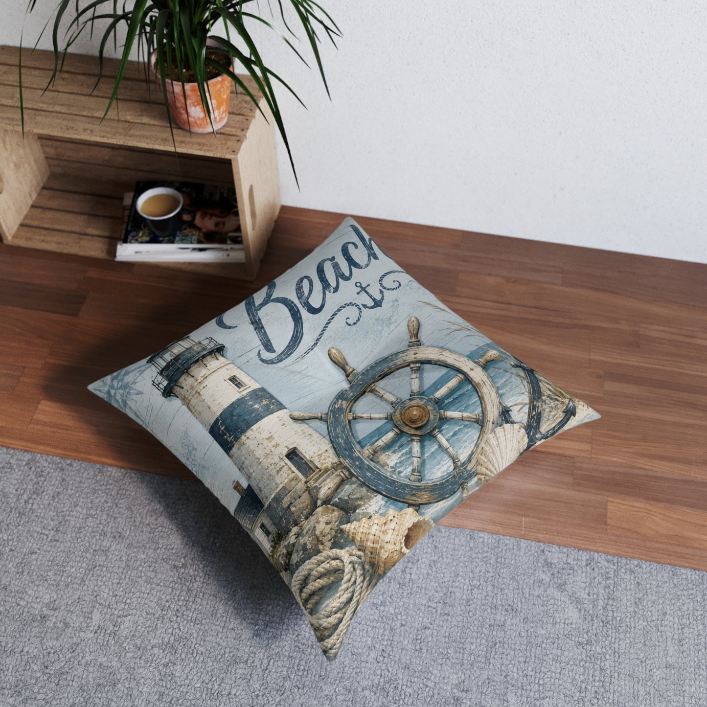 Nautical Tufted Floor Pillow, Square