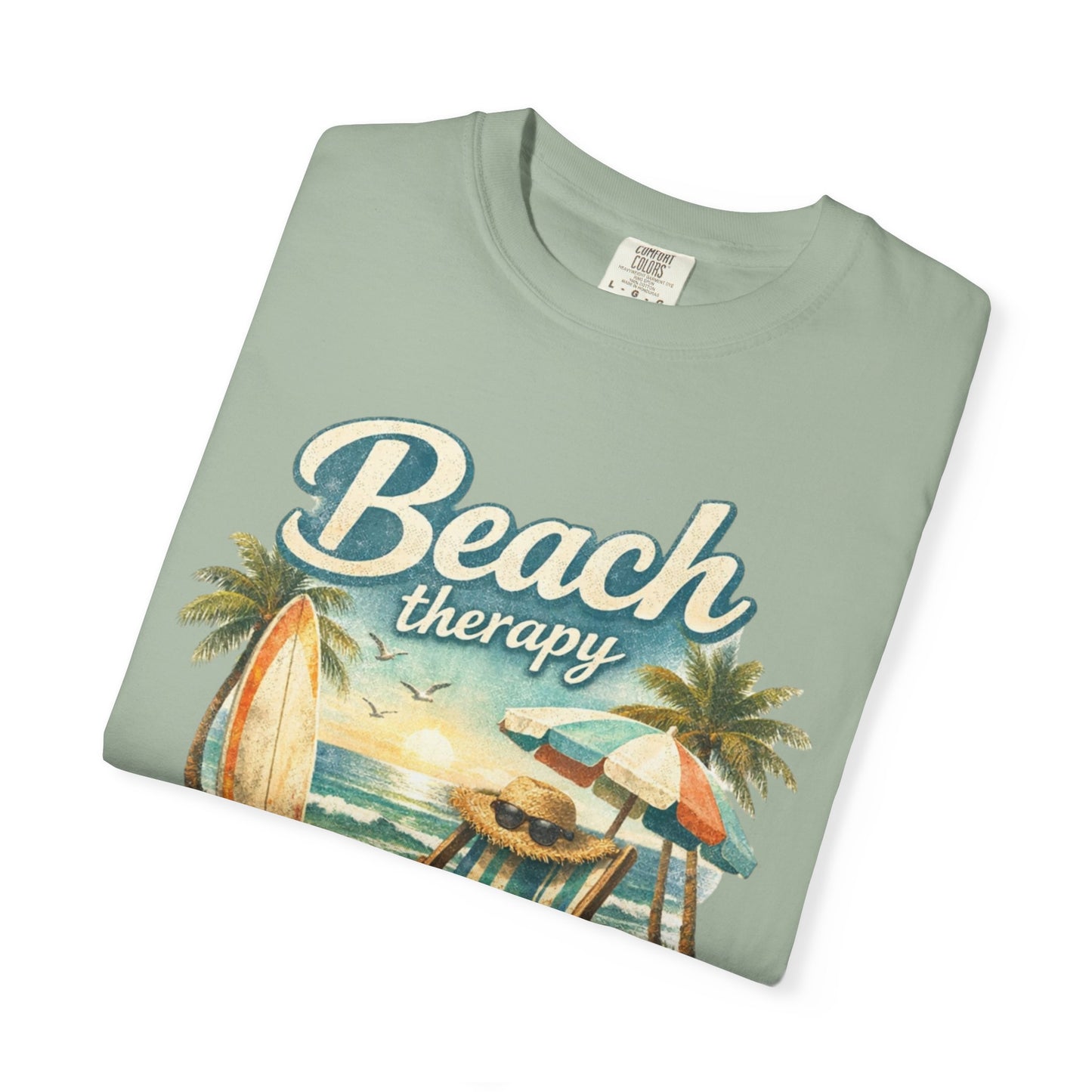 Beach Therapy T-Shirt — Vintage Surf Chair & Palm Graphic