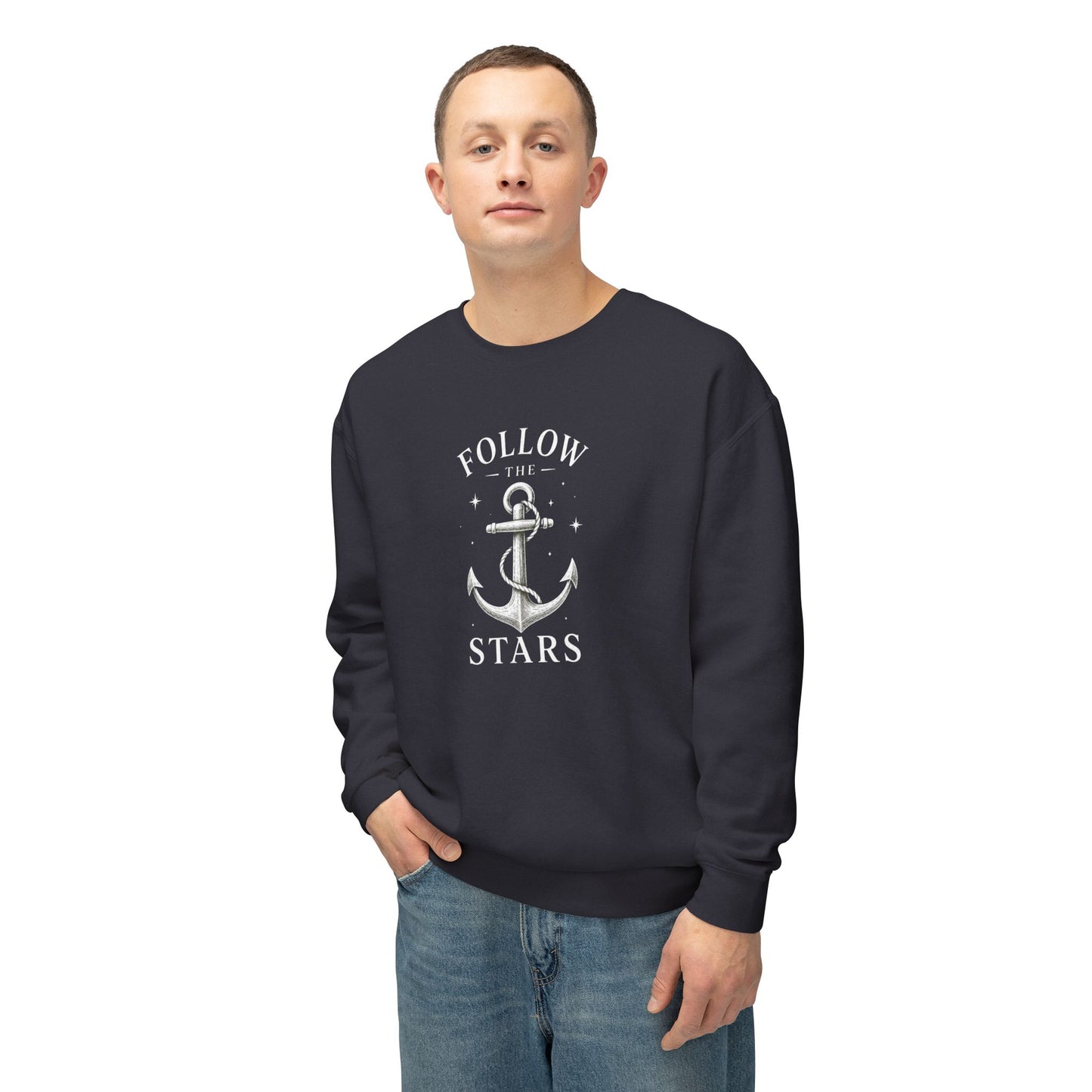 Anchor 'Follow the Stars' Crewneck Sweatshirt — Nautical Vintage Anchor Graphic