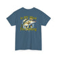 Blue t-shirt with a fish graphic and text 'In MY Mind I'm Fishing' on a white background