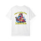 White t-shirt with a colorful parrot graphic and 'Just Living the Island Life' text on a white background