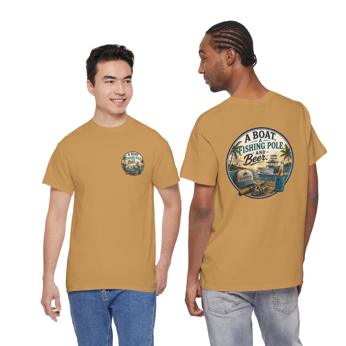 T-Shirt — "A Boat, Fishing Pole and Beer" Vintage Fishing Graphic Tee