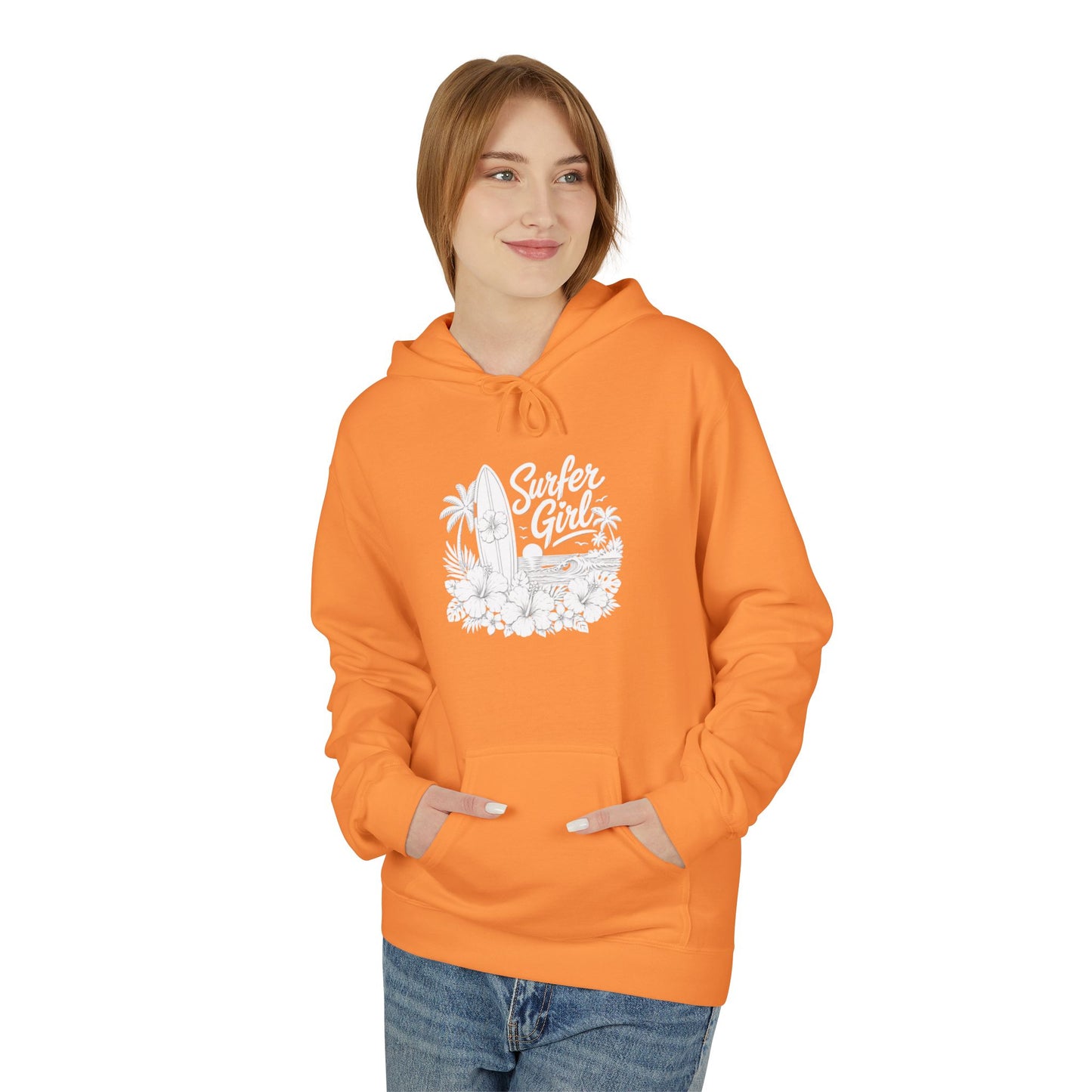 Surf Sketch Hoodie — Minimal Beach Palm Line Art Sweatshirt