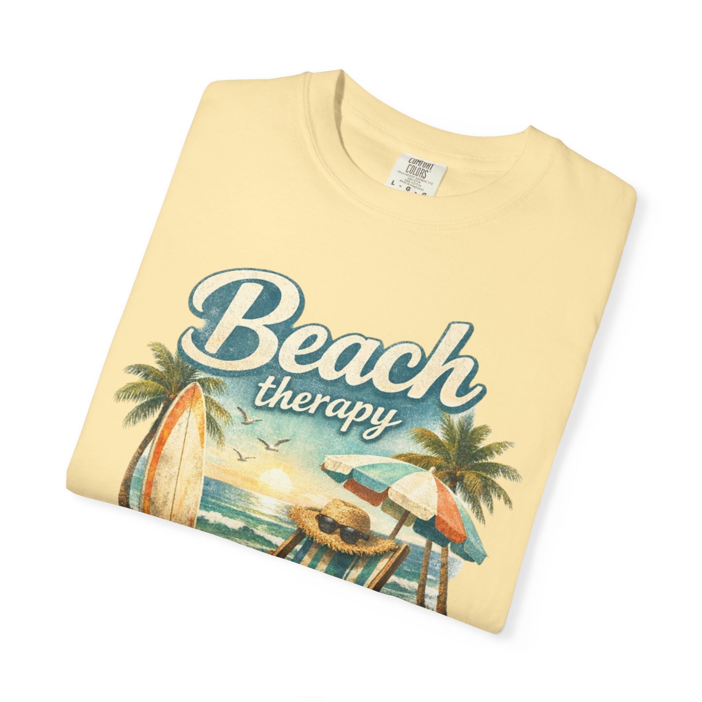 Beach Therapy T-Shirt — Vintage Surf Chair & Palm Graphic