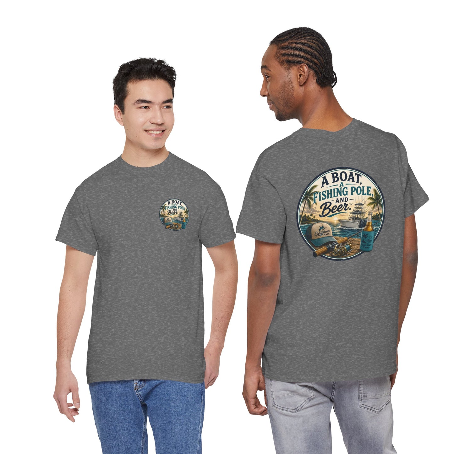 T-Shirt — "A Boat, Fishing Pole and Beer" Vintage Fishing Graphic Tee