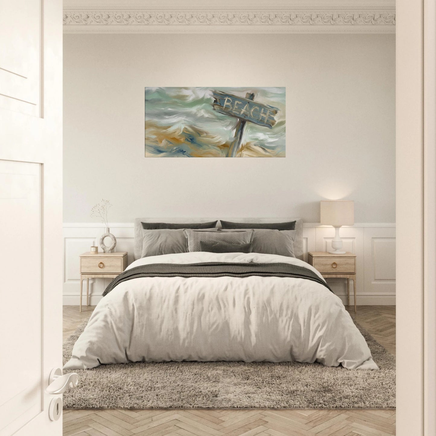   Beach Sign Distressed Canvas Wall Print by - Caribbean Rays