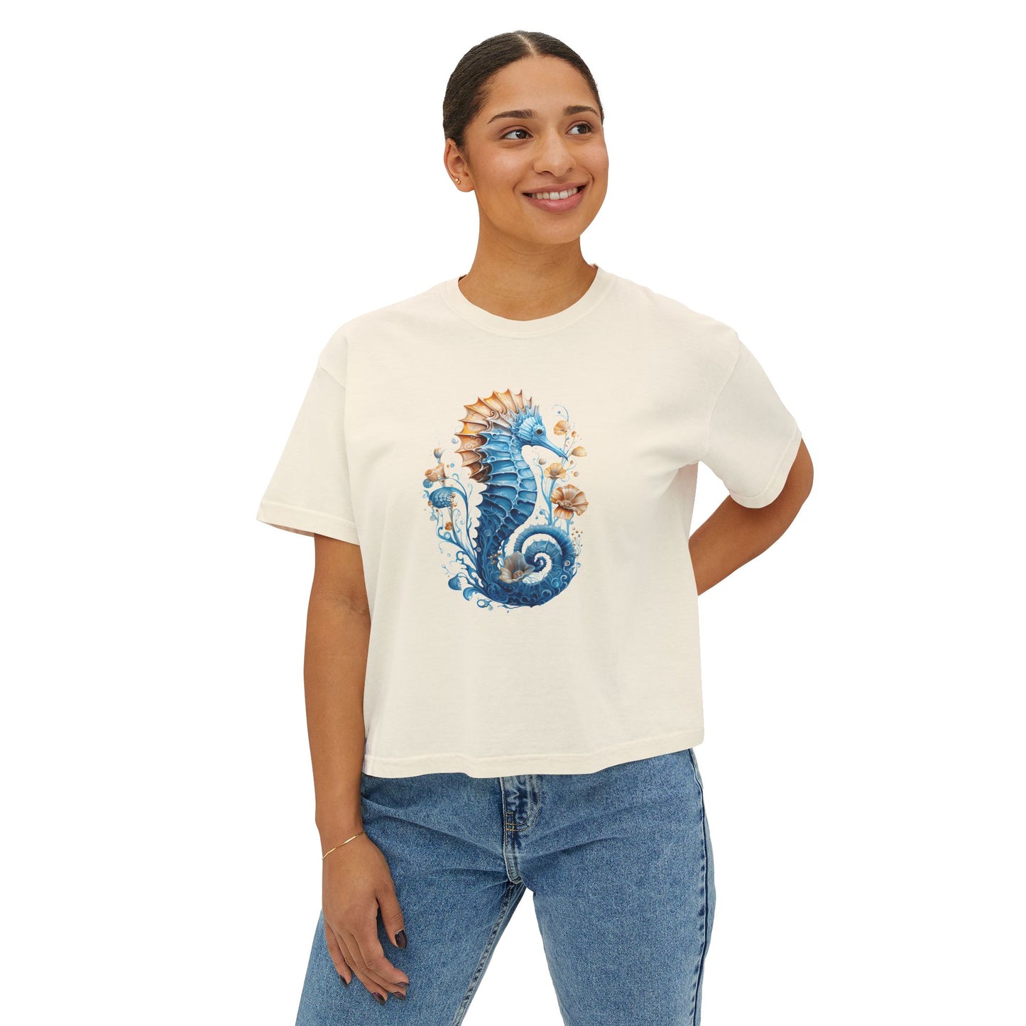 Seahorse Watercolor Women's Boxy Tee