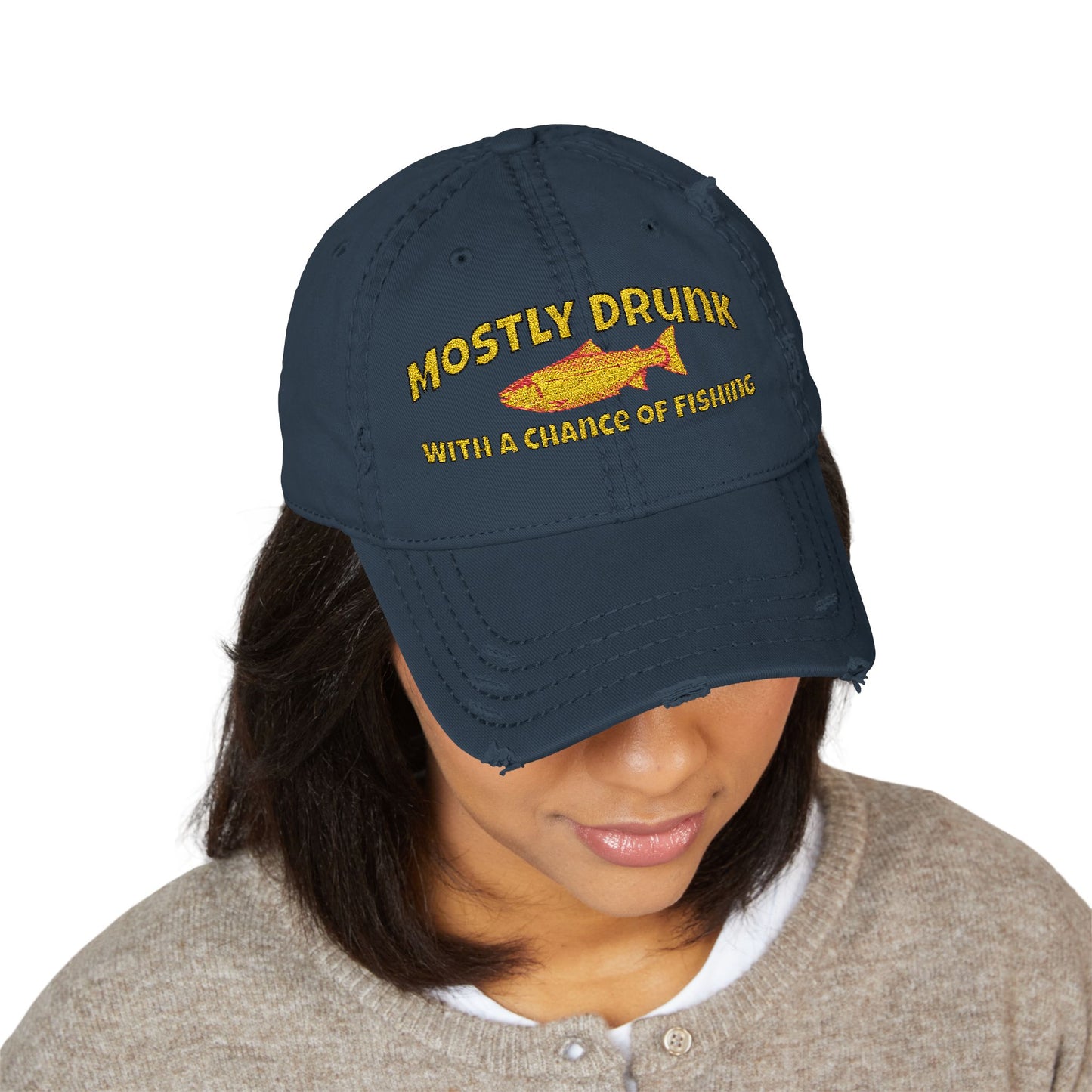 Dad Hat - "Mostly Drunk With A Chance Of Fishing" Embroidered Fishing Cap
