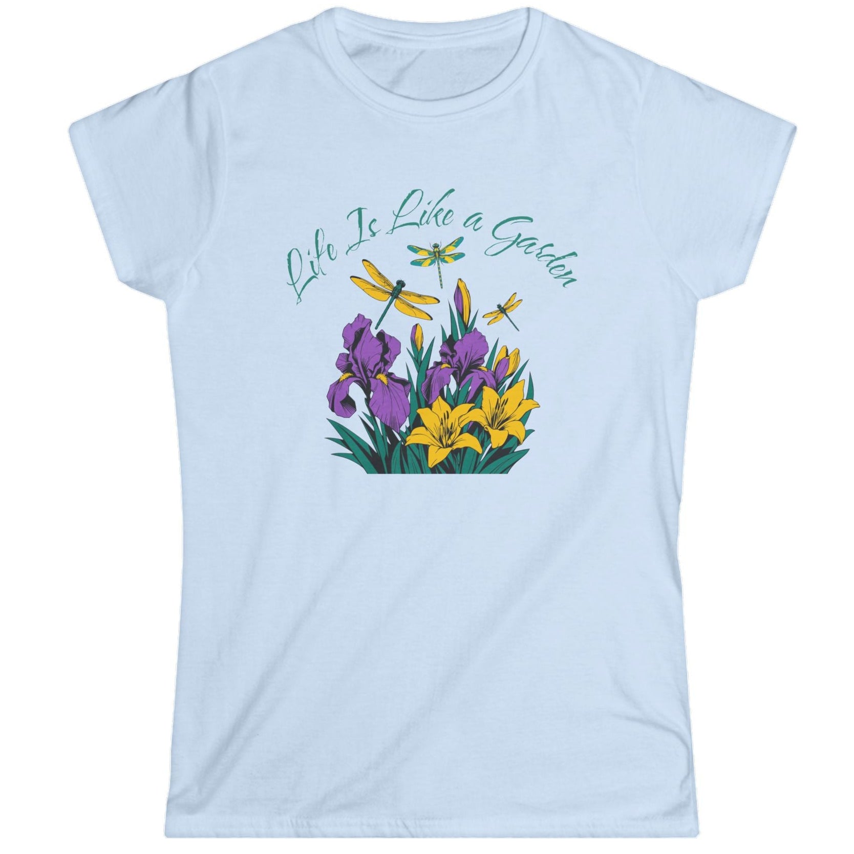 Women’s Floral Tee "Life Is Like a Garden" Iris & Crocus Spring Shirt at Caribbean Rays