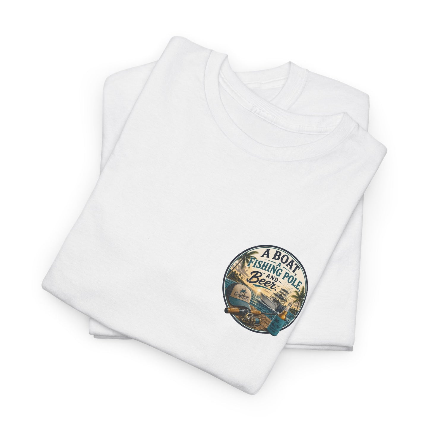 T-Shirt — "A Boat, Fishing Pole and Beer" Vintage Fishing Graphic Tee