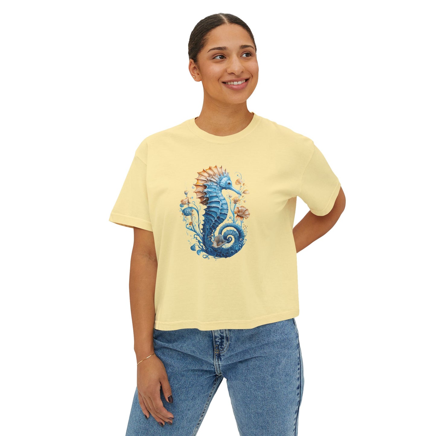 Seahorse Watercolor Women's Boxy Tee