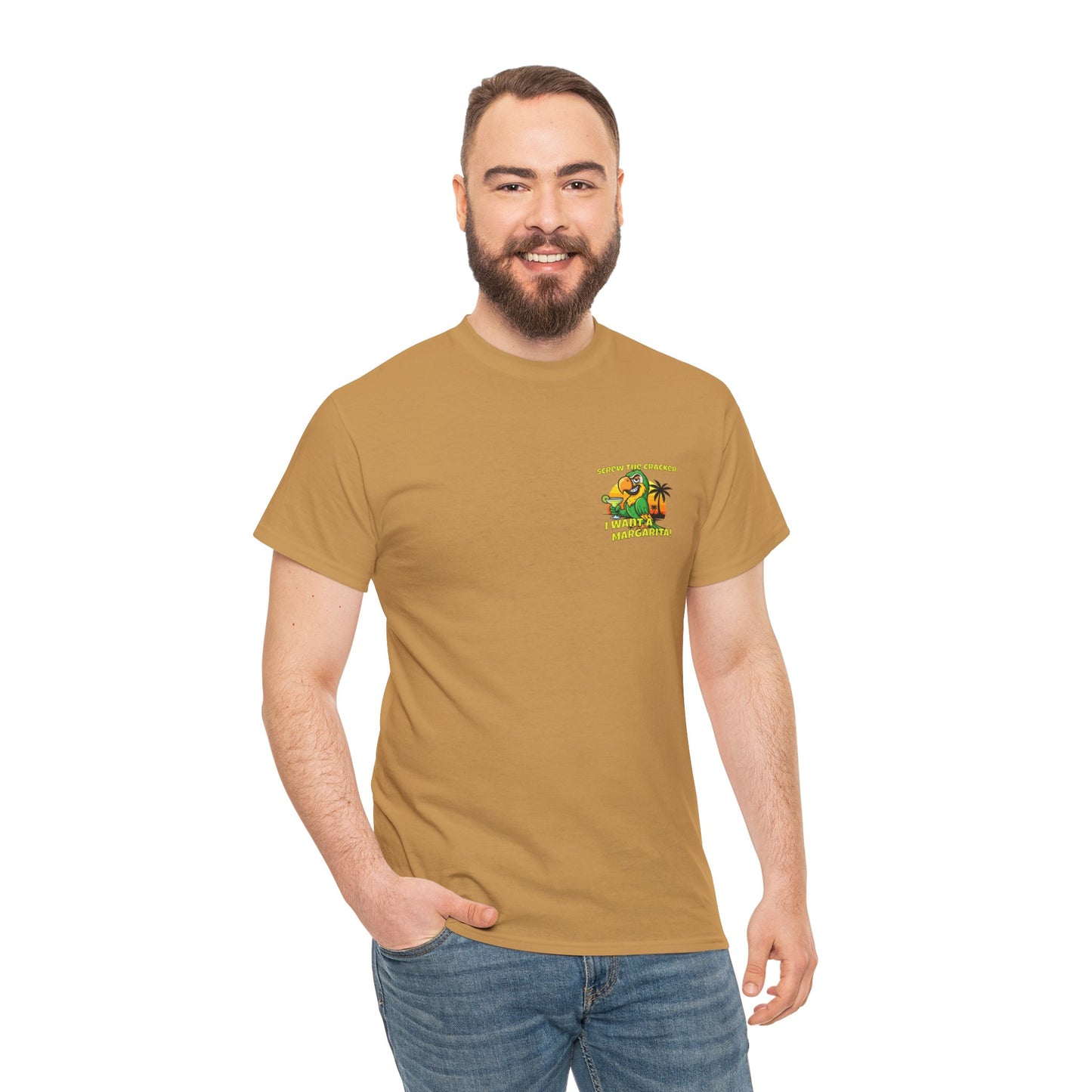 Screw the Cracker I Want a Margarita" T-Shirt Tropical Parrot Cocktail Tee