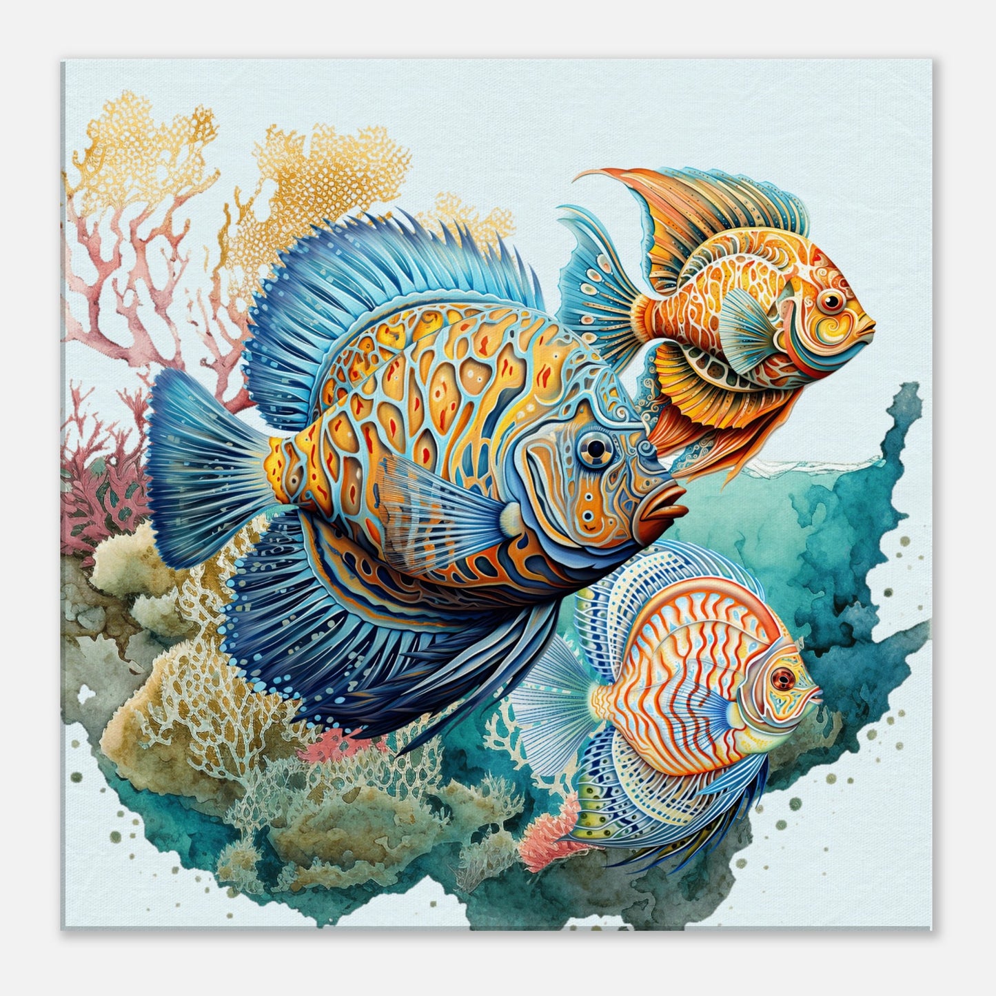 Trio Tropical Fish with Coral Left Canvas Wall Print by Caribbean Rays