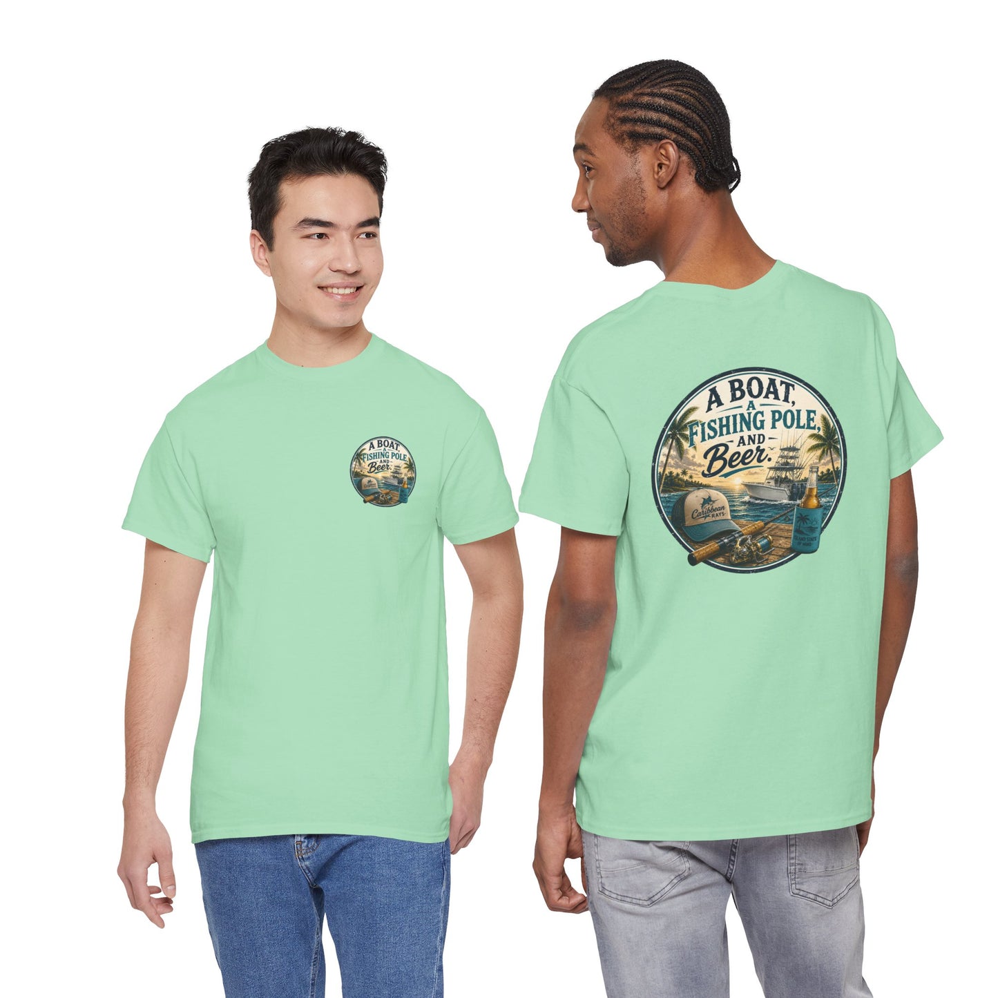 T-Shirt — "A Boat, Fishing Pole and Beer" Vintage Fishing Graphic Tee