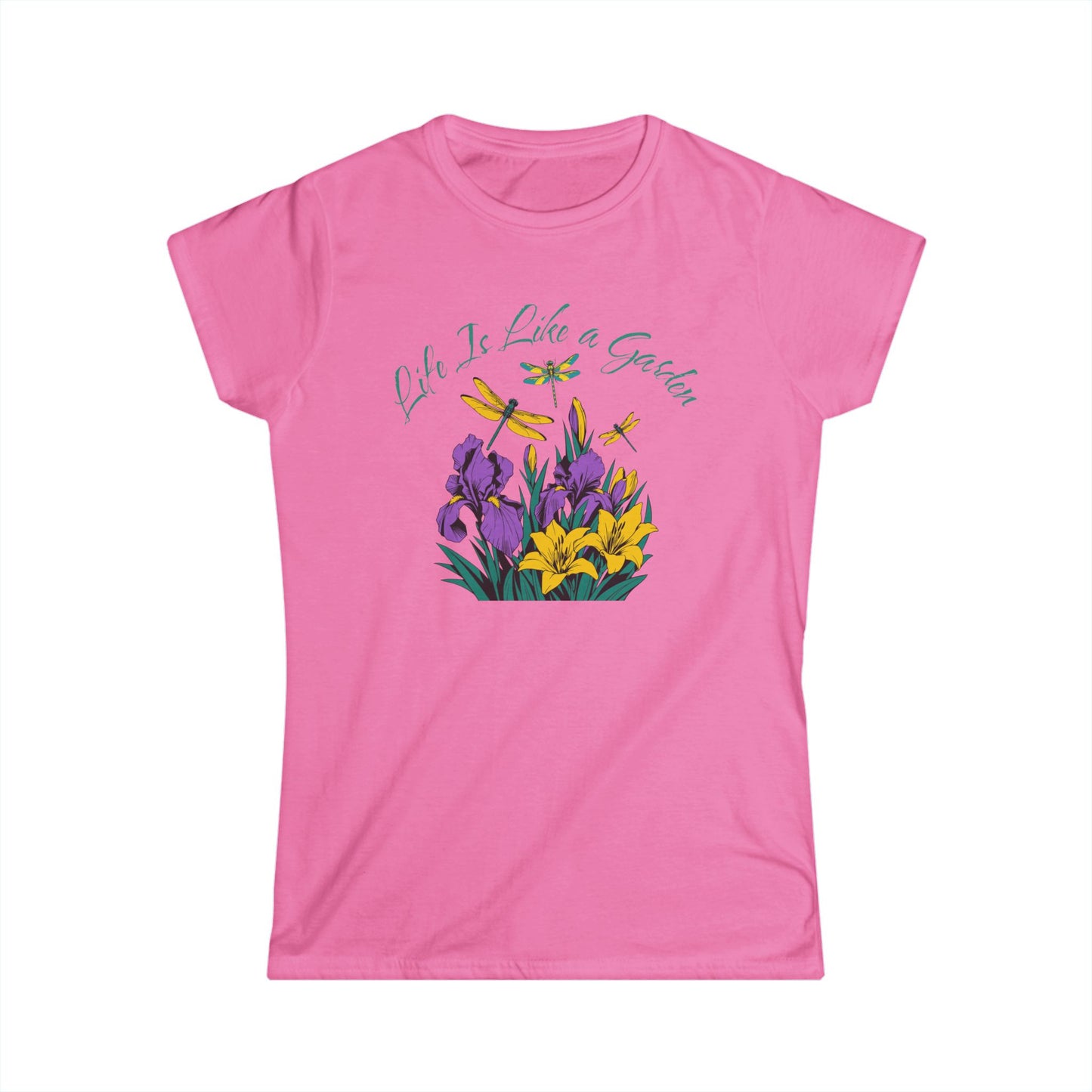 Women’s Floral Tee "Life Is Like a Garden" Iris & Crocus Spring Shirt at Caribbean Rays